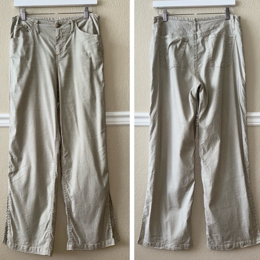 Evereve Linen Lyocell Wide Straight Leg Pants Cream Neutral Bottom Slit Size 29